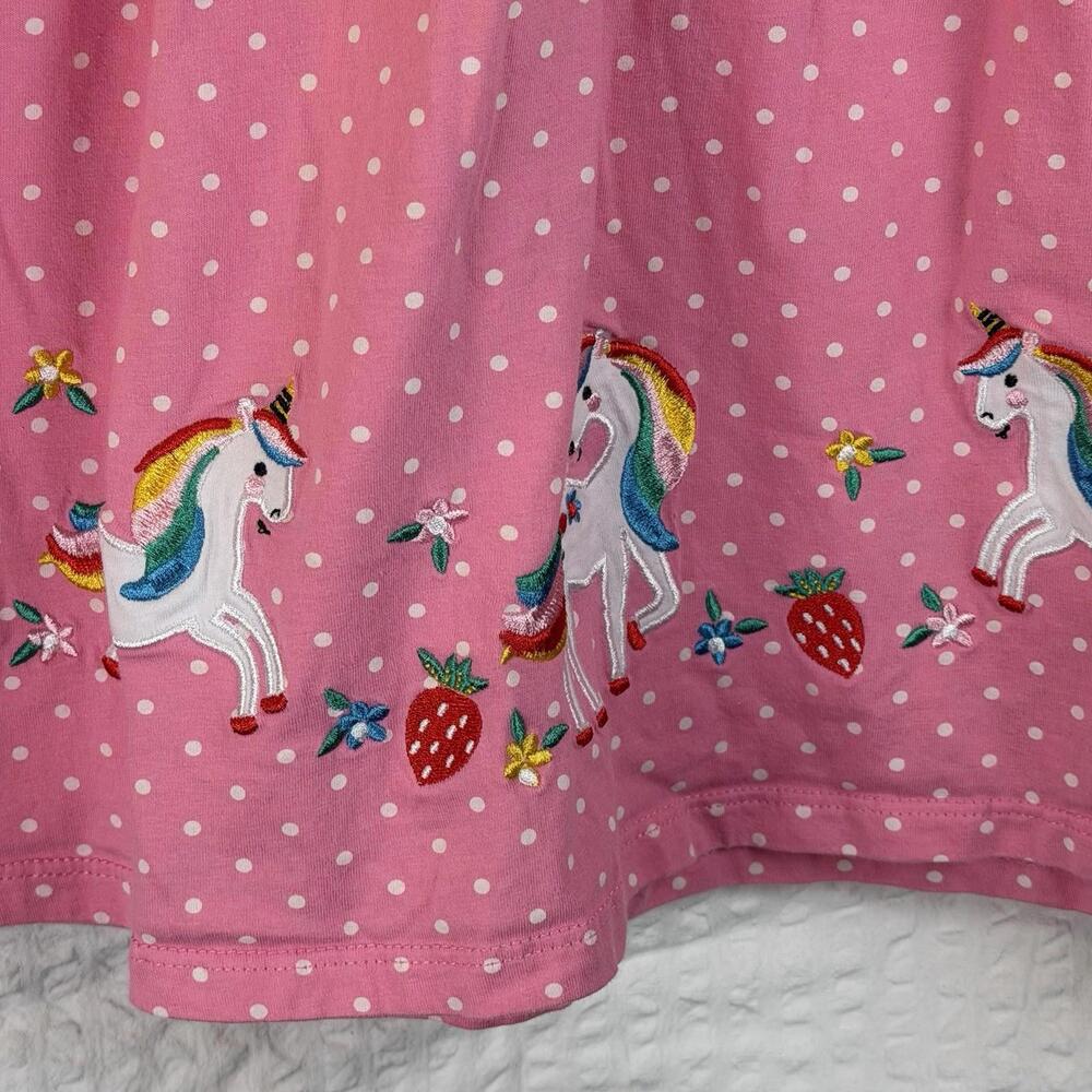 Girls Pink Dotted Unicorn Rainbow Dress Embroidered Strawberries Sz 6 - Picture 3 of 9